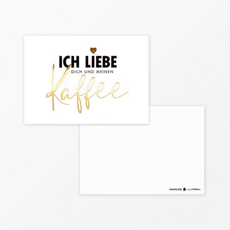 Cartolina "I love coffee" A6 con lamina d'oro
