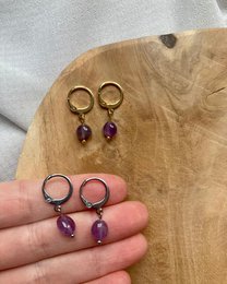 Natural Stone Earrings Stainless Steel gold/silver 'Amethyst'