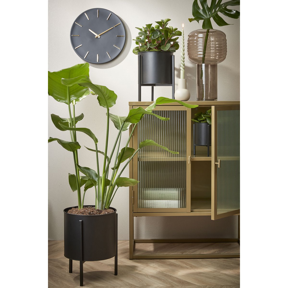 Jessy Flowerpot on Stand - Set of 3 - H35 x Ø27 cm - Metal - Black