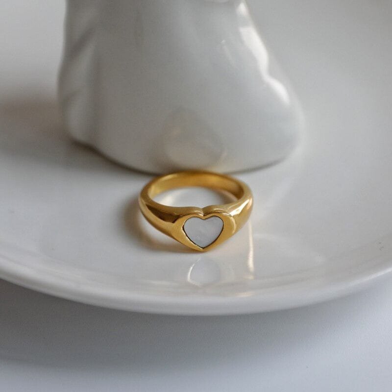 Perlmutt-Muschel & Onyx-Herz-Inlay-Ring
