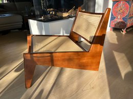 Kangaroo chair - Jeanneret style - massive wood and rattan