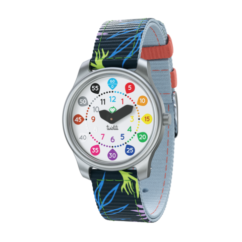 Twistiti - Educatief kinderhorloge voor 6+ met NUMMERS wijzerplaat, waterdicht 50M, gemakkelijk te verwisselen riem - bos