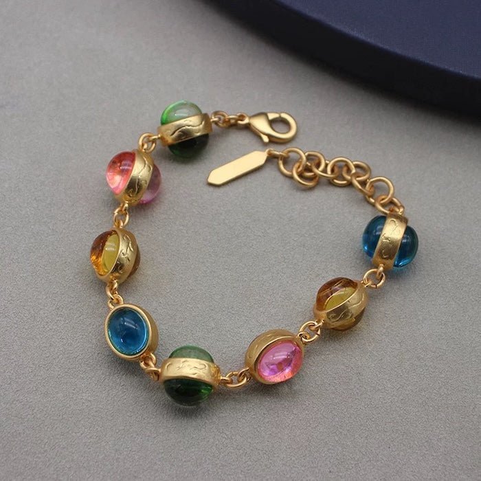 Vintage Rainbow Glass Stones Jewelry Set