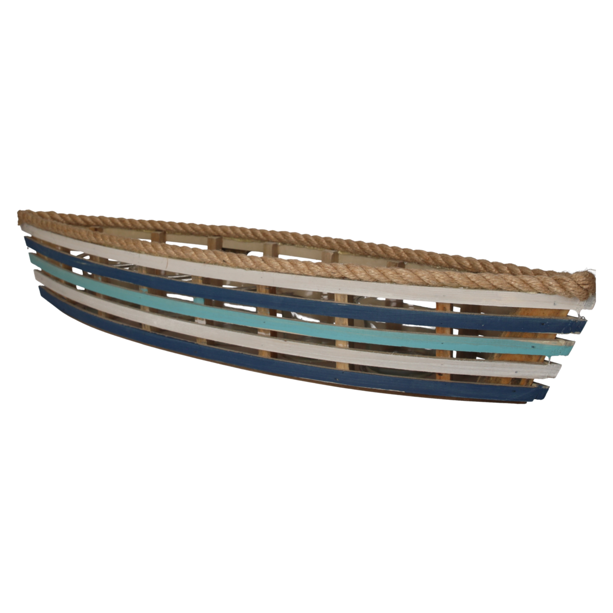 White and blue wooden whale candle holder 53x9 h cm