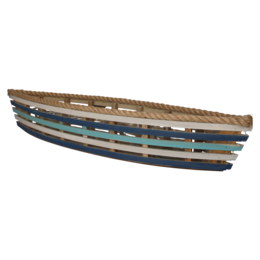 White and blue wooden whale candle holder 53x9 h cm