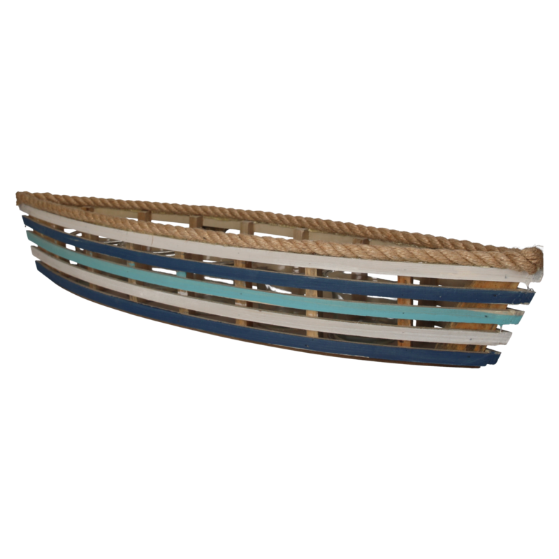 White and blue wooden whale candle holder 53x9 h cm