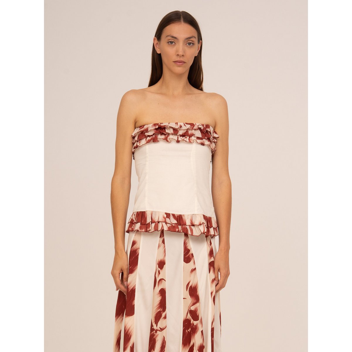 Top rosso con stampa floreale Noctis