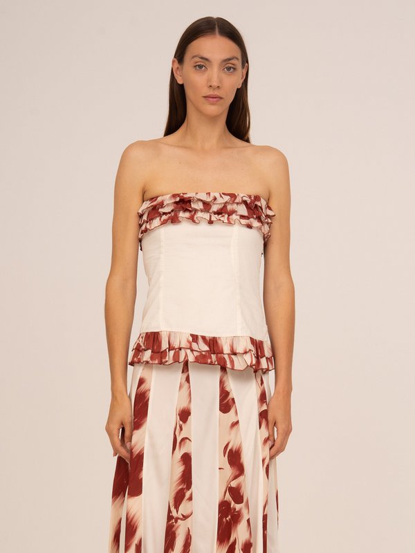 Top rosso con stampa floreale Noctis