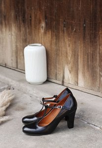 Handgemaakte Leren hakken (8 cm) - Greta - Zwarte Vintage Schoenen 35-42