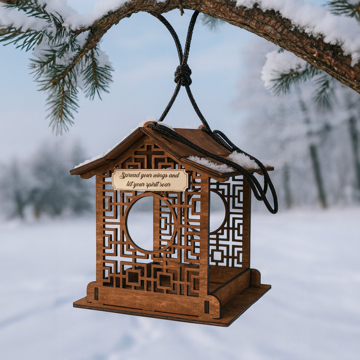 Wooden Bird Feeder for Small Birds, Functional Outdoor Decor for Gardens and Patios