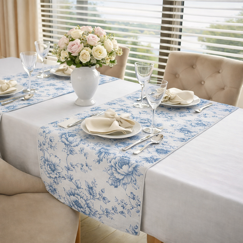 Blossom Blue Floral Tischläufer – 50 × 150 cm