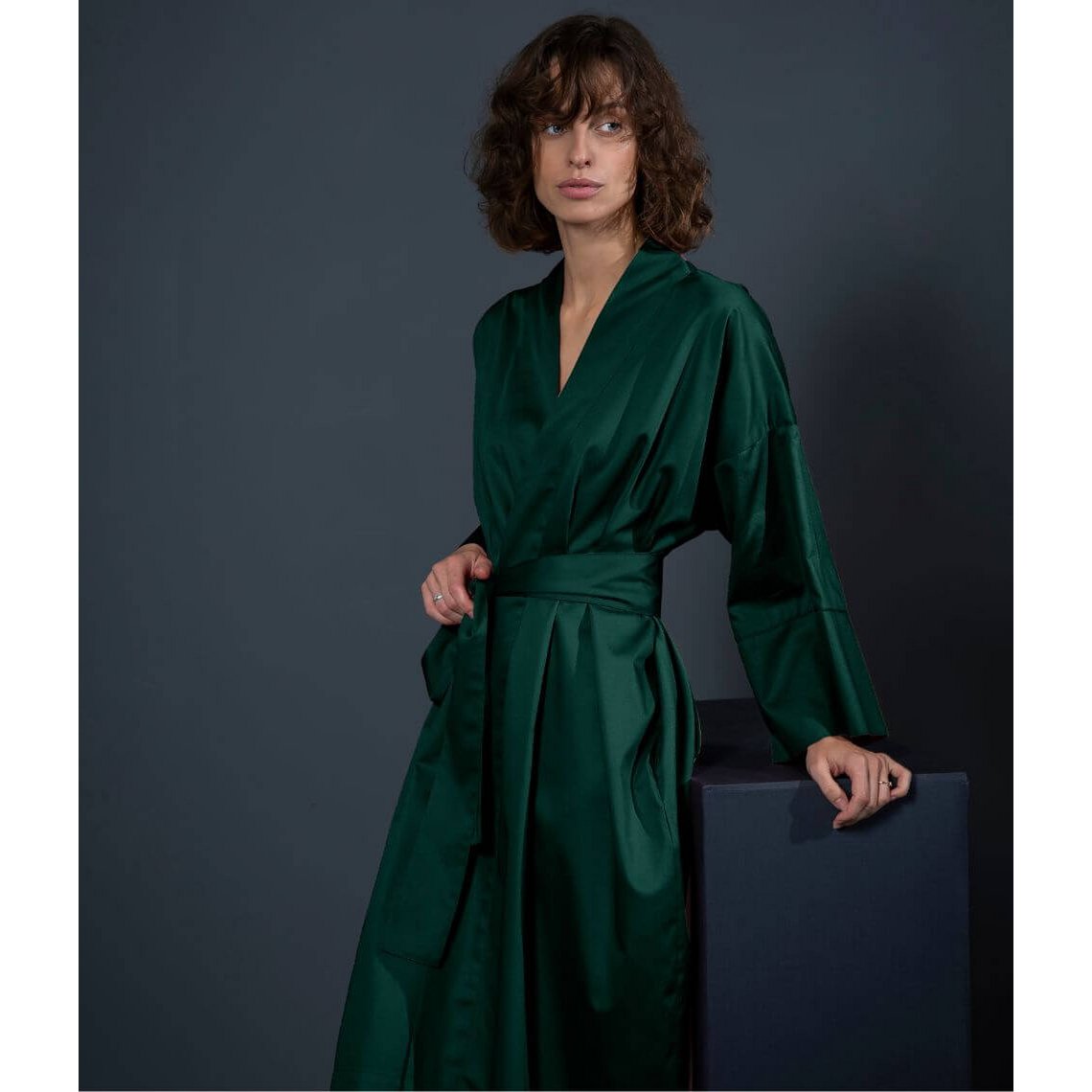 Albornoz kimono de satén Solid Royal Green