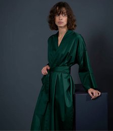 Albornoz kimono de satén Solid Royal Green