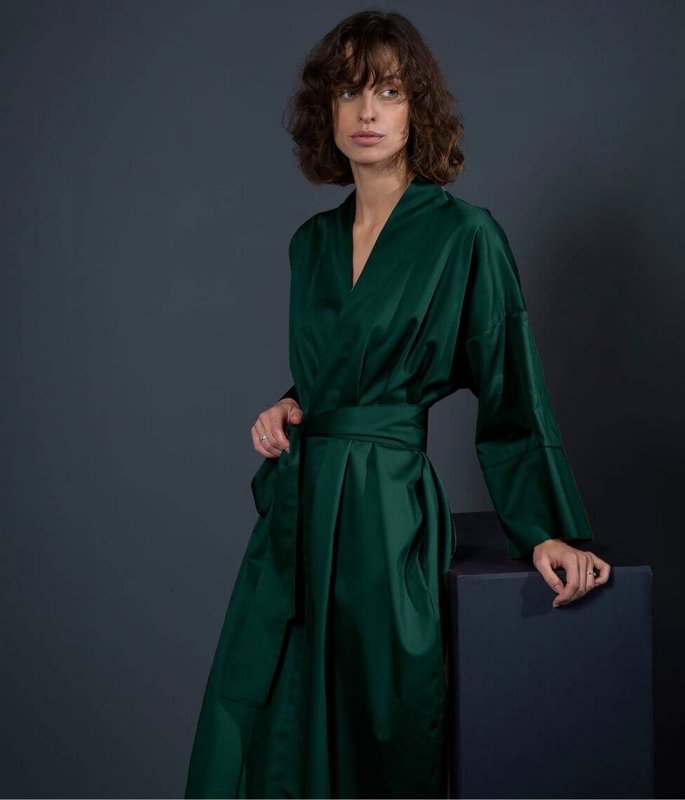 Albornoz kimono de satén Solid Royal Green