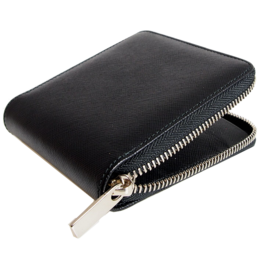 Portefeuille 4 Cartes de Crédit Zippé Cuir Saffiano Noir