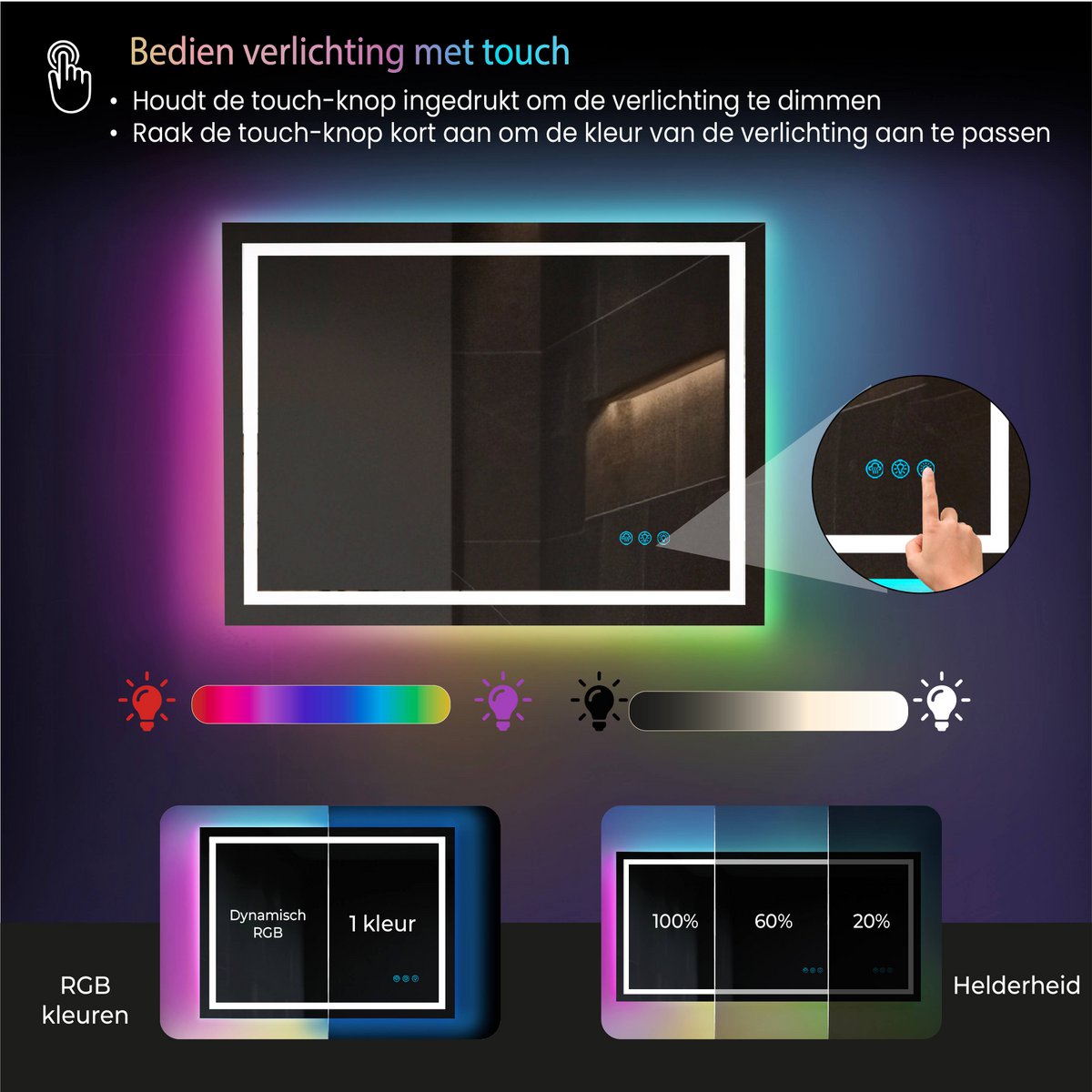 RGB-spiegel Lumoire Matrix horizontaal 120 cm