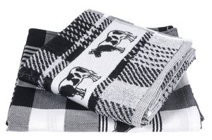 100% Katoenen Keukentextiel Set 6 stuks Cow Block Zwart