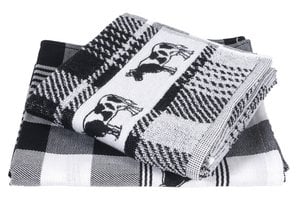 100% Katoenen Keukentextiel Set 6 stuks Cow Block Zwart
