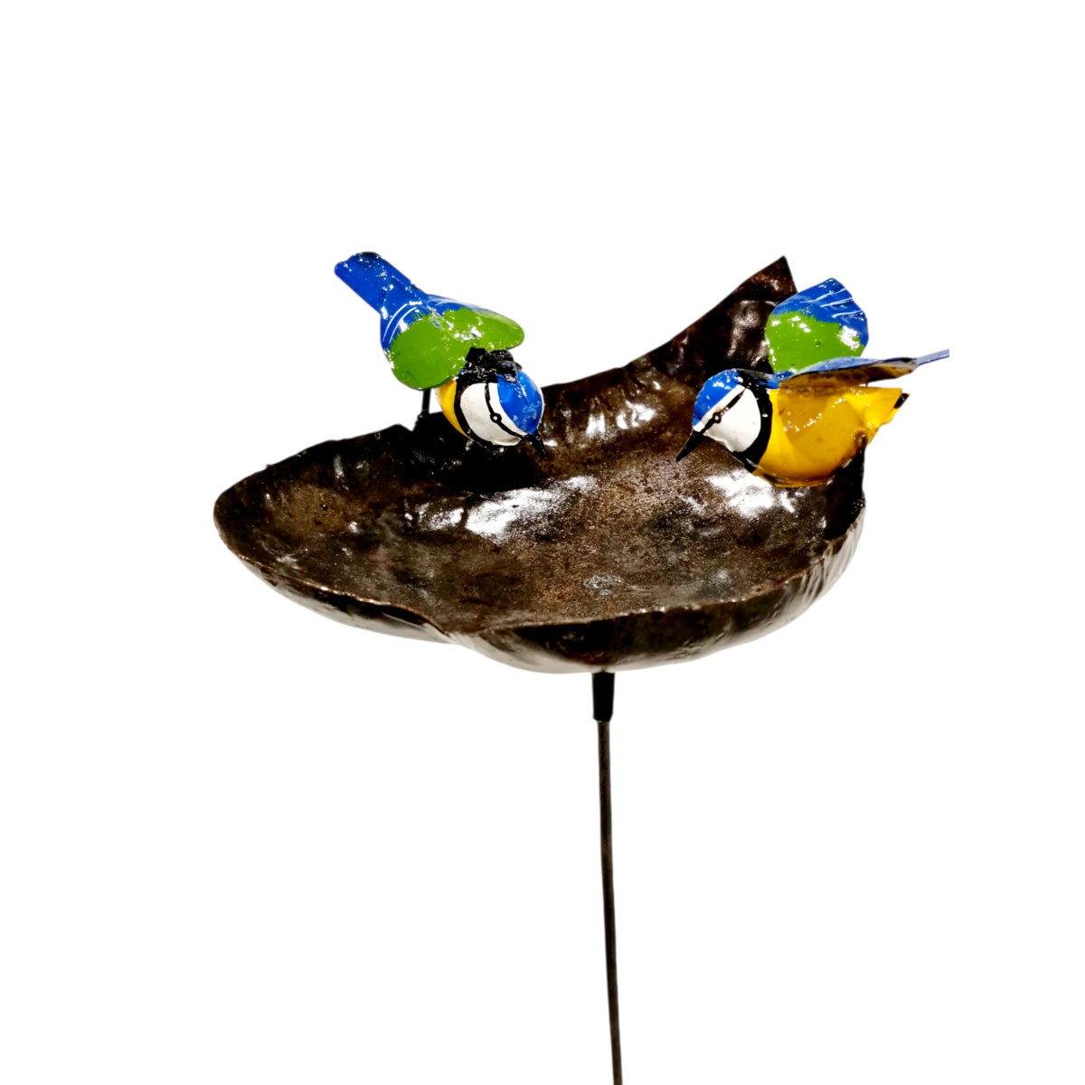 METAL BLUE TIT HEART BOWL ON STICK