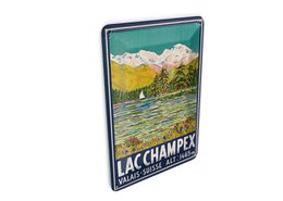 Cartolina in latta da viaggio 10x14 cm Lac Champex valais Suisse 1465 m Insegna decorativa