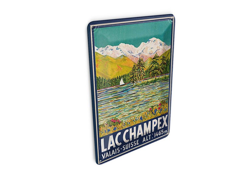 Cartolina in latta da viaggio 10x14 cm Lac Champex valais Suisse 1465 m Insegna decorativa