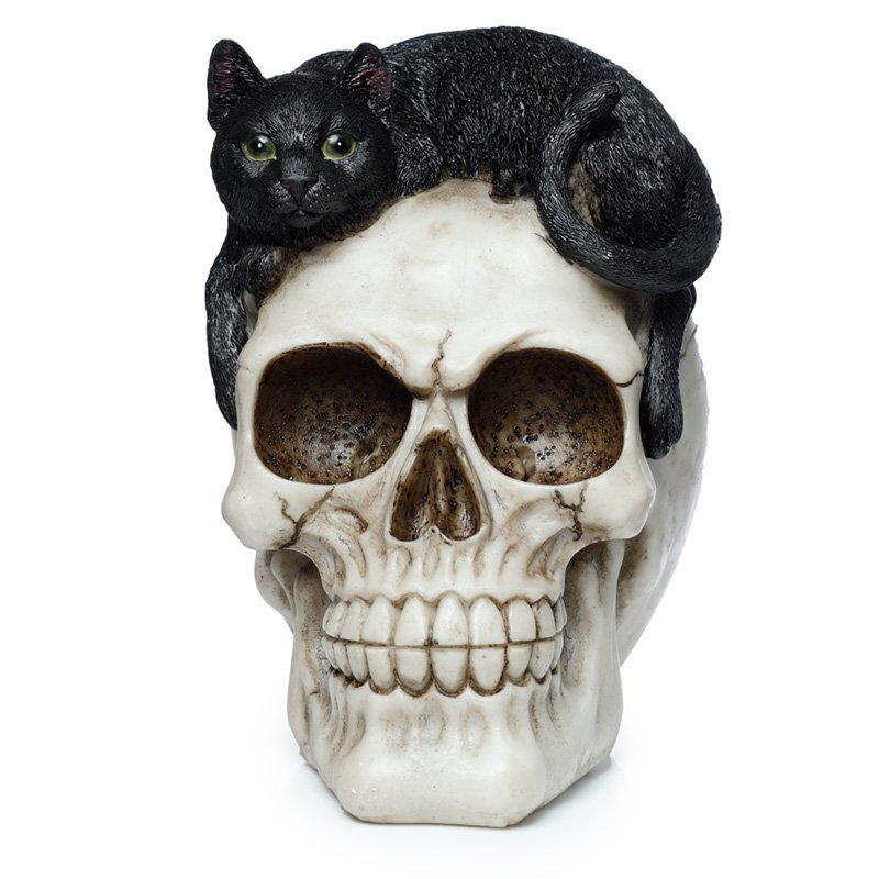 Kranie med sort kat ornament