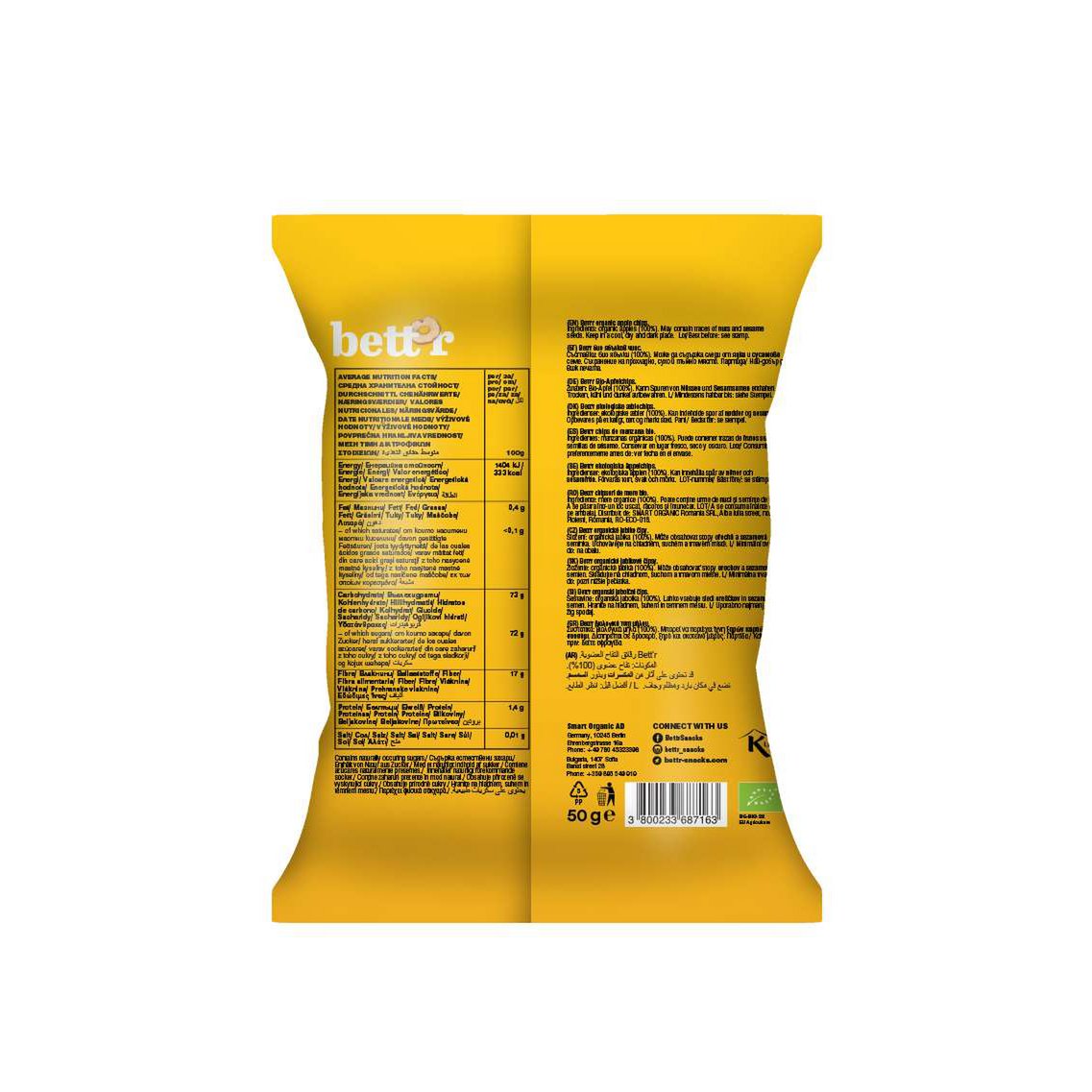 Apple Chips, organic, Bett’r, 50g