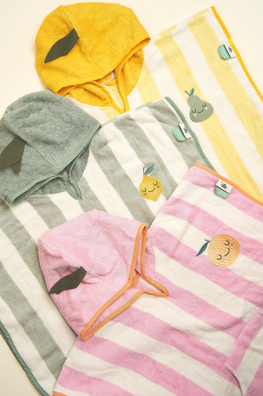 Poncho con cappuccio in spugna di cotone per bambini Lola Lemon