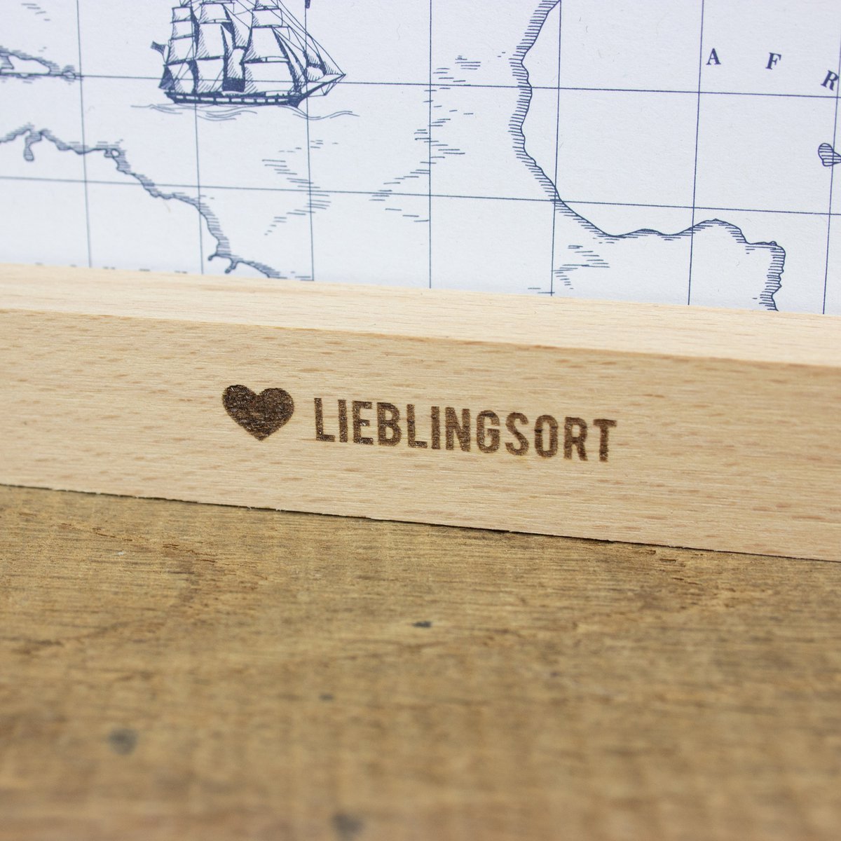Card stand favorite place made of sustainable beech wood - card holder with heart engraving - maritime home accessory