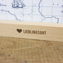 Card stand favorite place made of sustainable beech wood - card holder with heart engraving - maritime home accessory