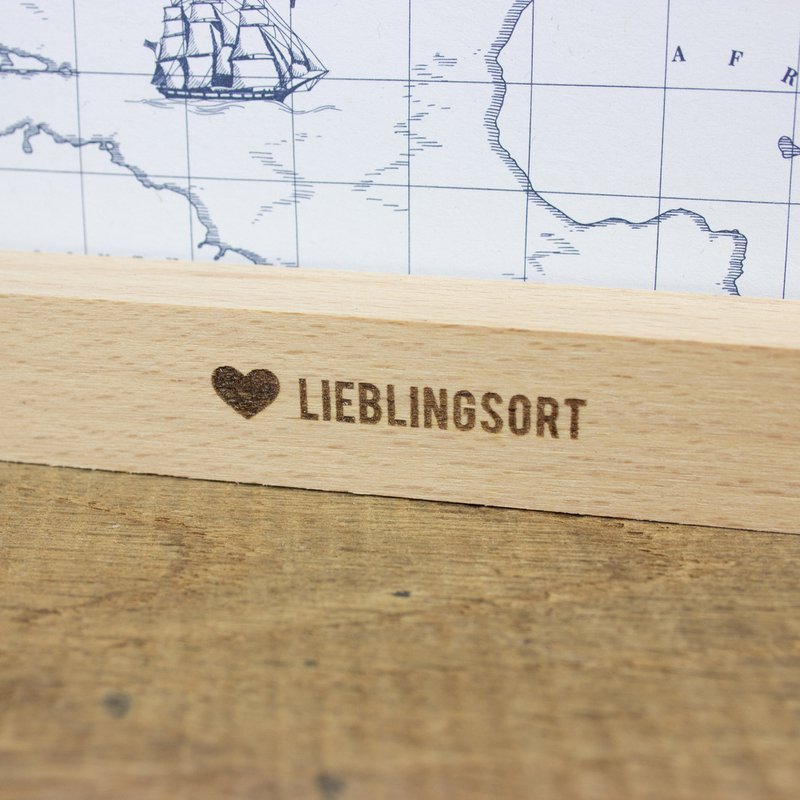 Card stand favorite place made of sustainable beech wood - card holder with heart engraving - maritime home accessory