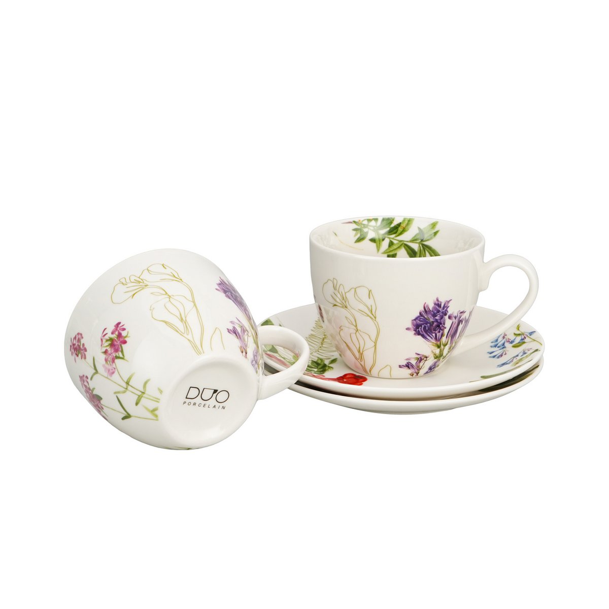 DUO FLOWERS Set of 2 Cups & Saucers 270ml, COLORS OF NATURE, giftbox