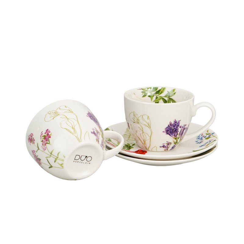 DUO FLOWERS Set of 2 Cups & Saucers 270ml, COLORS OF NATURE, giftbox