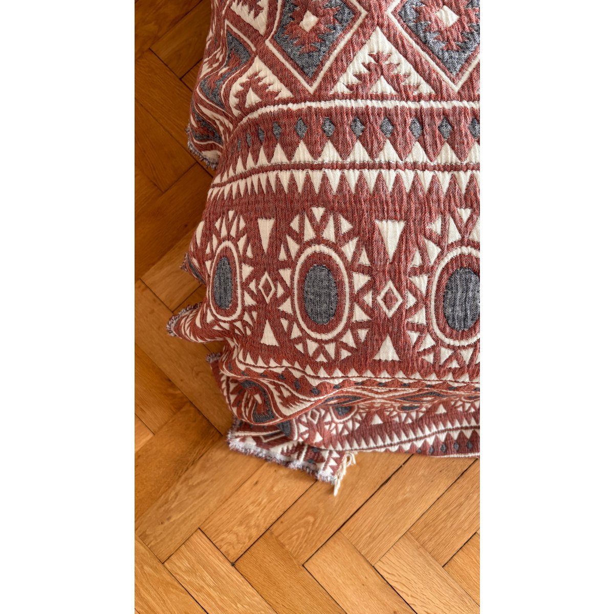 CALMA mousseline deken - rood-grijs-wit - 2,30 x 2,60 m