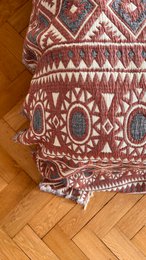 CALMA mousseline deken - rood-grijs-wit - 2,30 x 2,60 m