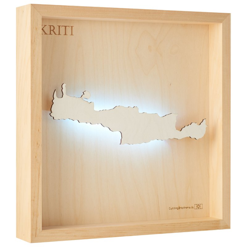 KRETA - MAPA ŚWIETLNA WYSPY Drewnianej 3D (LED)