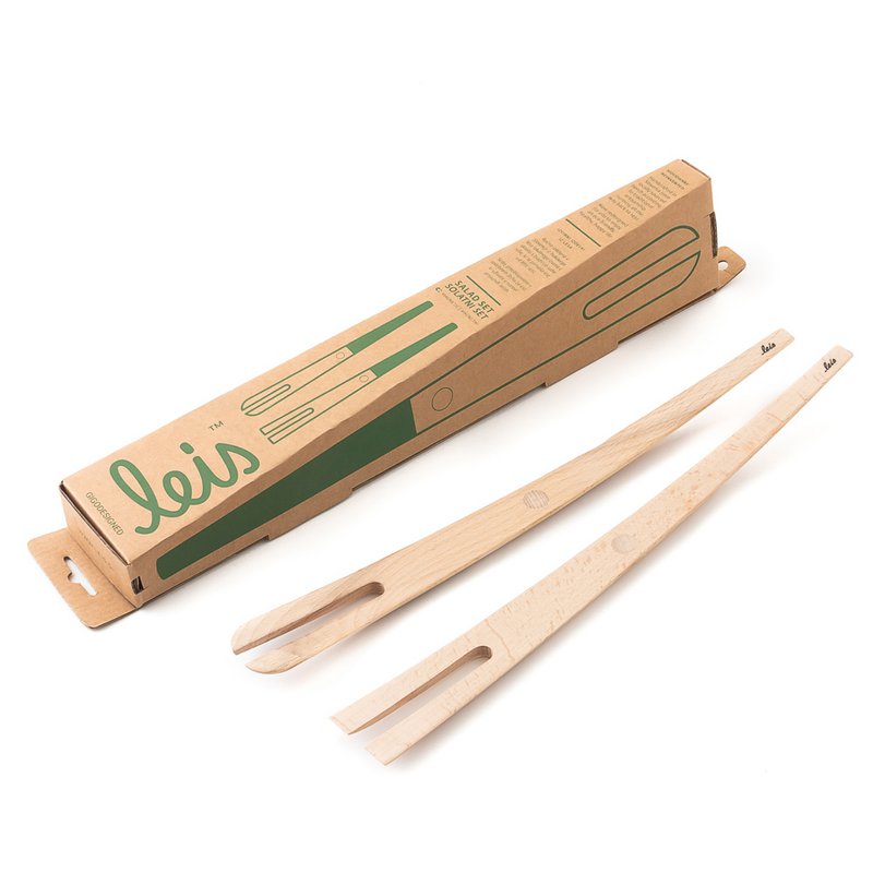 Magnetic wooden salad forks
