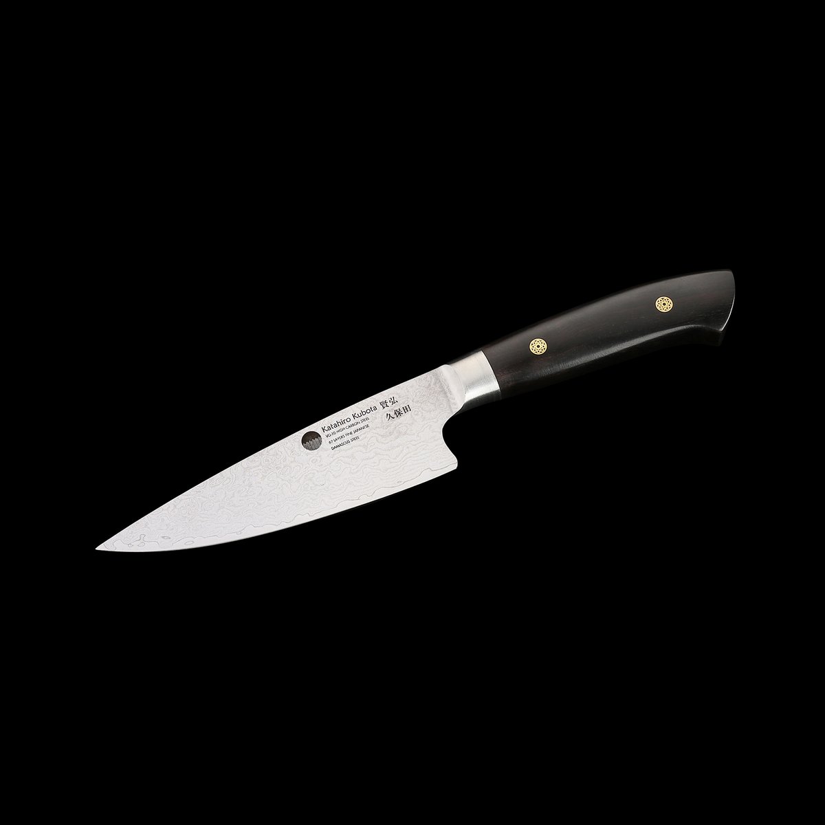 KATAHIRO KUBOTA zeis 3st. Koks-/Santoku-messenset gemaakt van damast en ebbenhouten handvat