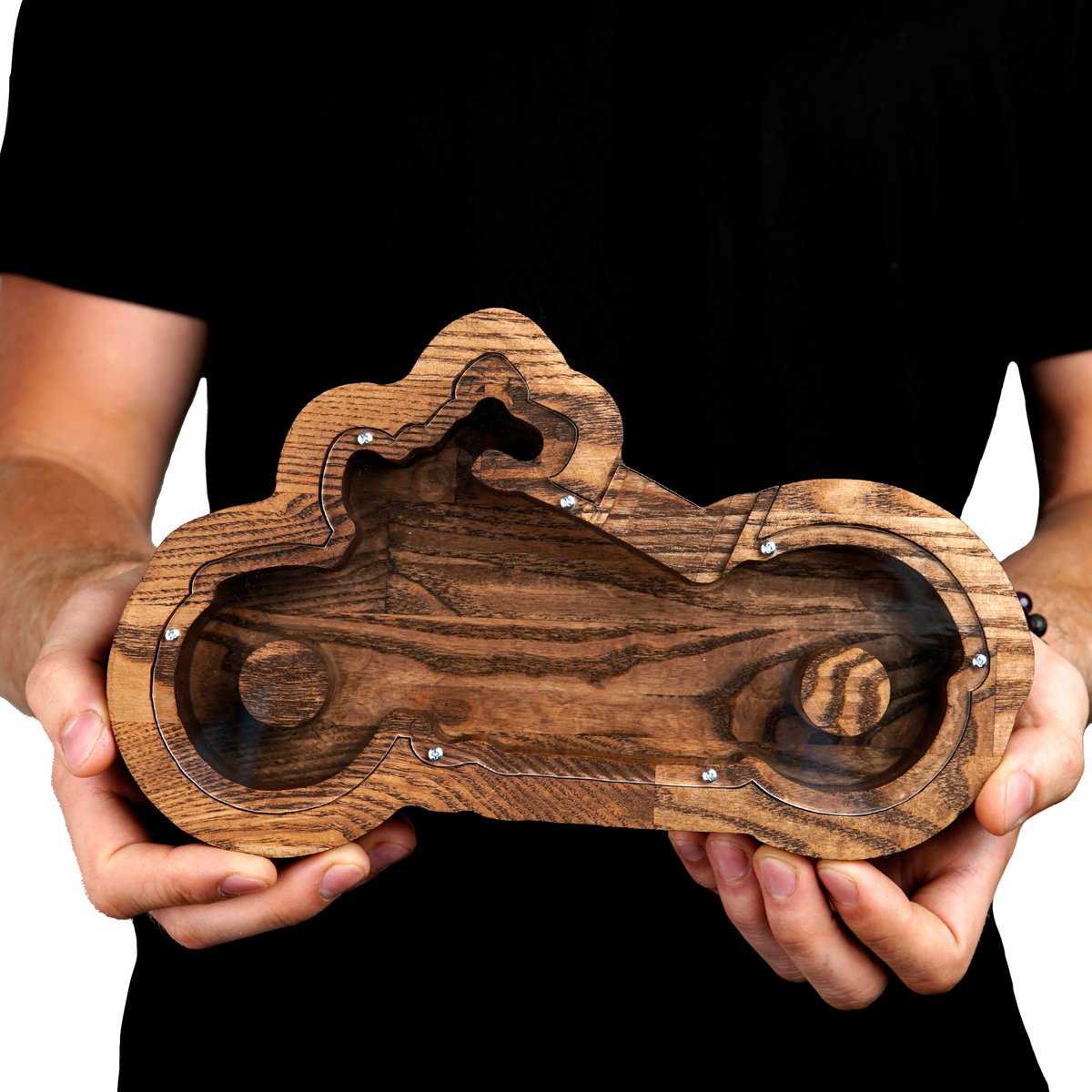Wooden Piggy Bank Motorcykel (M/L, 3 farver)