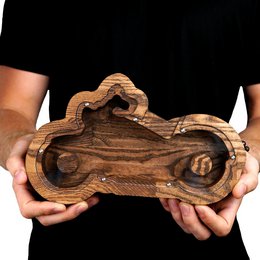 Wooden Piggy Bank Motorcykel (M/L, 3 farver)