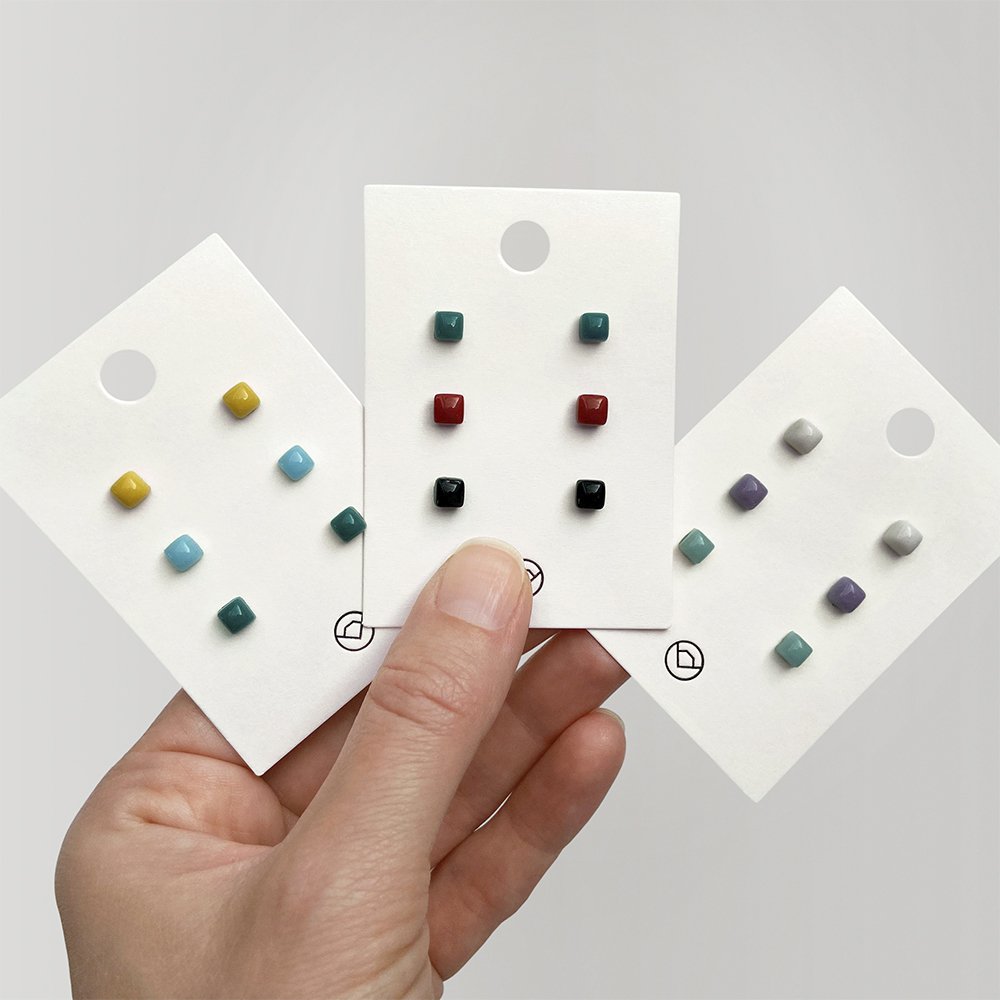 Set of 3 earrings with stone • Recycled glass & stainless steel • 20 colors