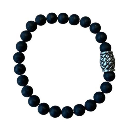 Men's bracelet Onyx 8 mm matt with braid bead