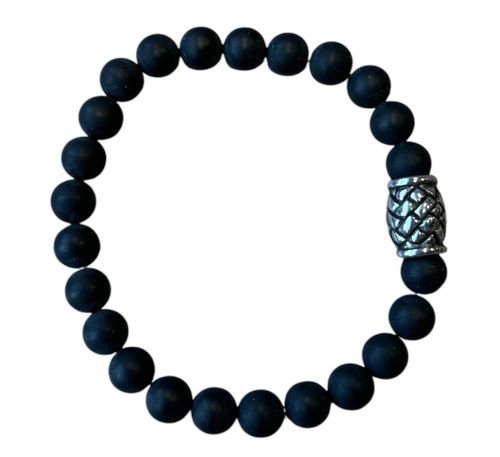 Men's bracelet Onyx 8 mm matt with braid bead