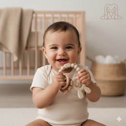 Suave y duro | Bunny & Leaf Ratch Wood & Silicone Teether | Arena y caqui