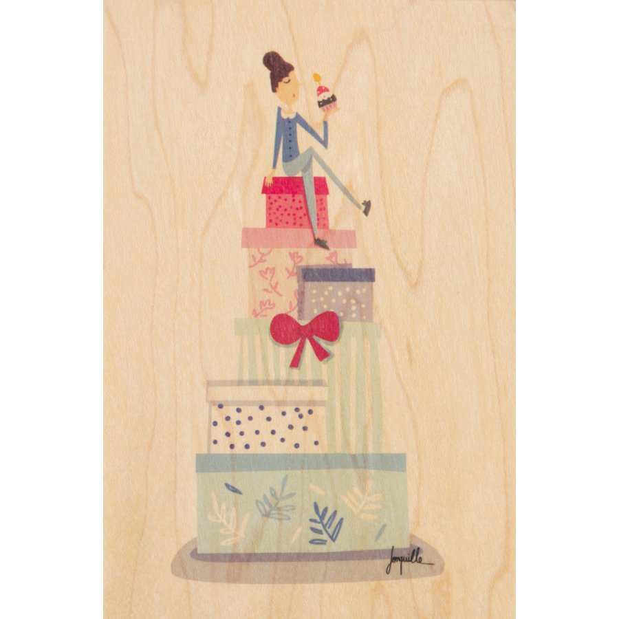 postal de madera desea pastel de cumpleaños