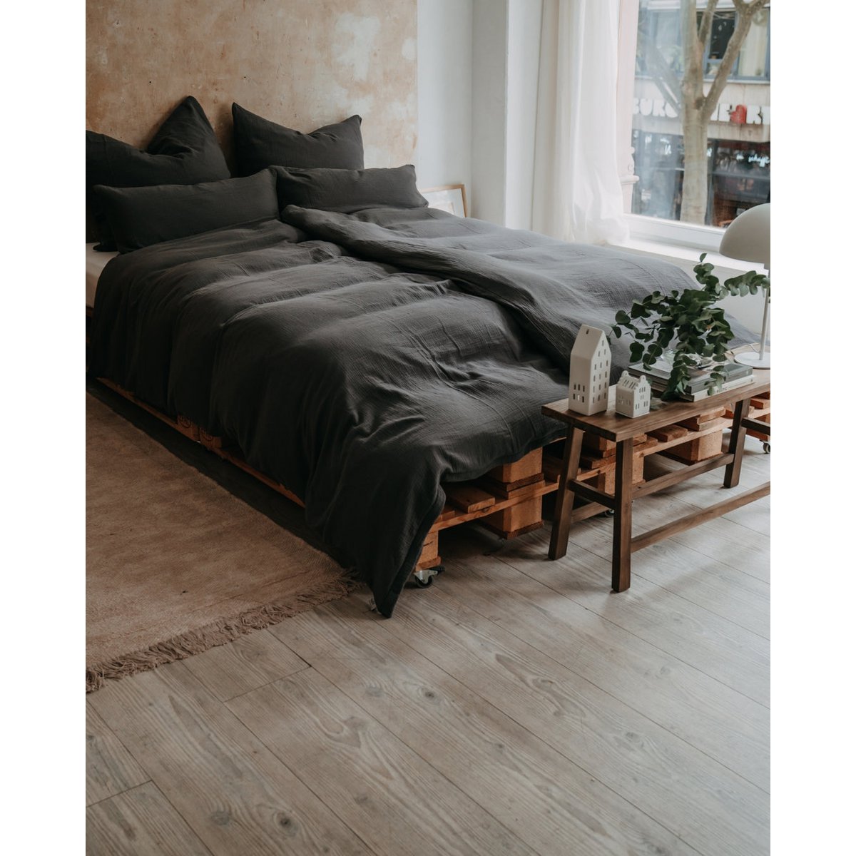 Muslin bed linen “Eliane” • Anthracite