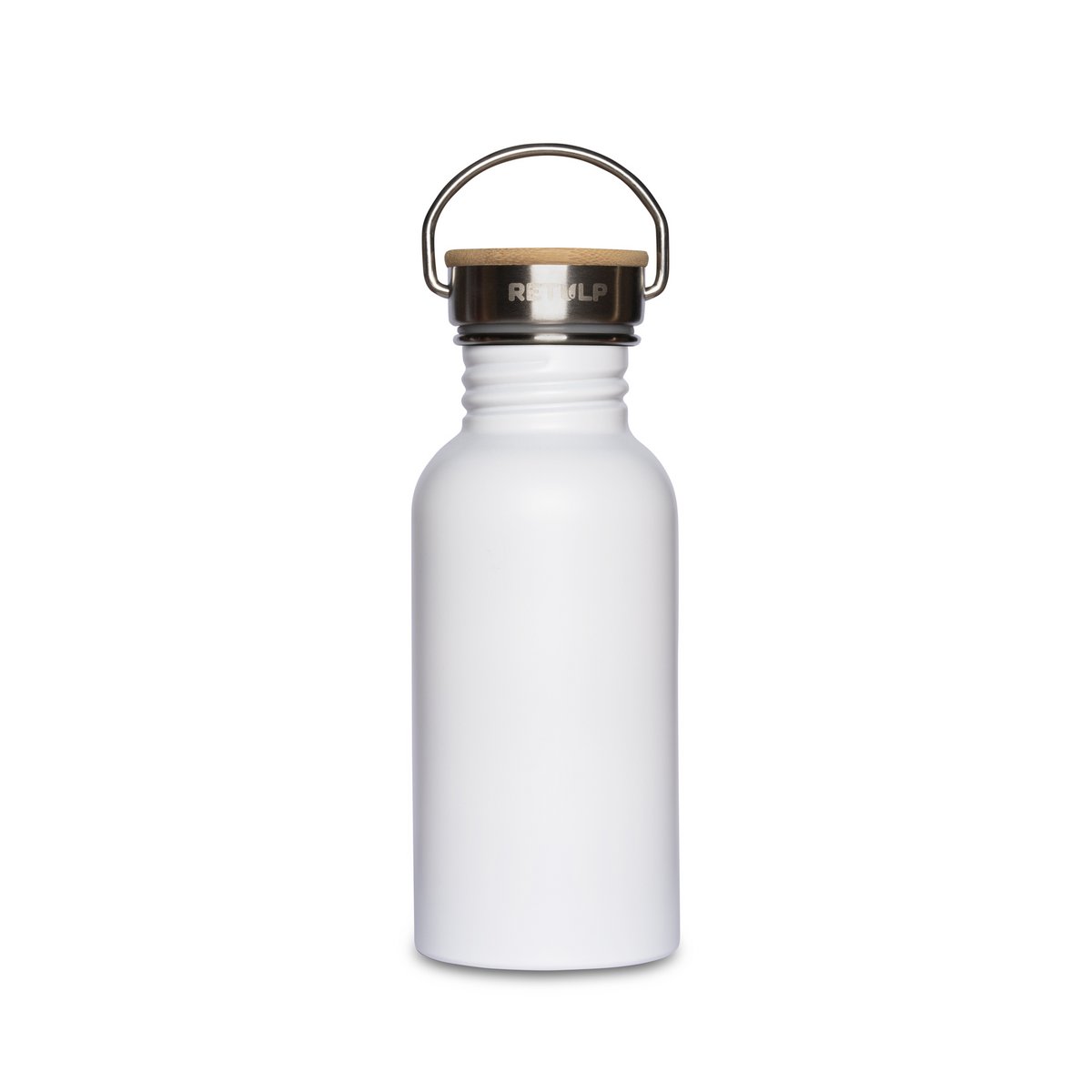 Edelstahl-Trinkflasche mit Bambusverschluss, 500 ml Stiel, WEISS