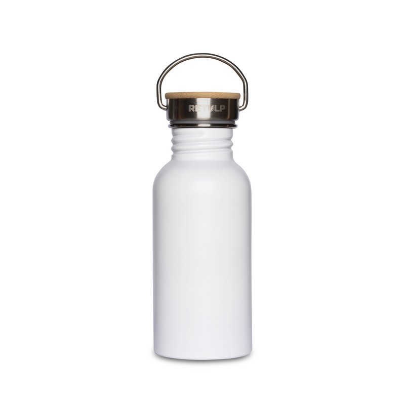 Rustfrit stål drikkeflaske bambus låg 500 ml stilk HVID