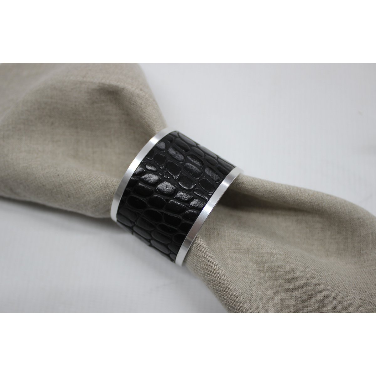 Anillos de servilleta 4-ER Set Crocoda de cuero sintético de acero inoxidable de acero inoxidable