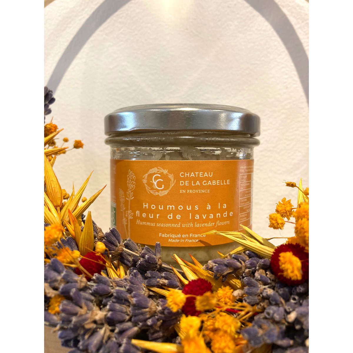 Hummus with organic lavender flower